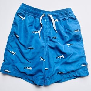 Hanna Andersson Shark Print Blue Swim Trunks Boys Size 5